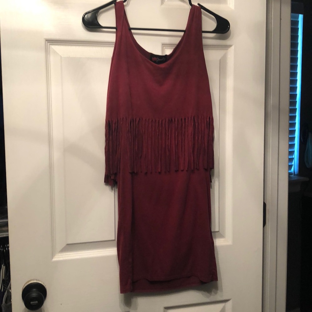 Red tight red dress with fringe